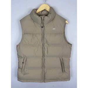 Woods Mens Down Puffer Vest Tan Beige Full Zip Quilted Sleeveless Jacket Large
